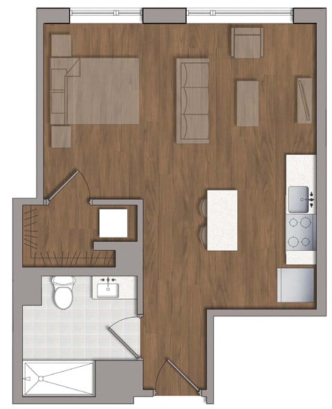 Floor plan for studio, 1 bath, 484 sqft